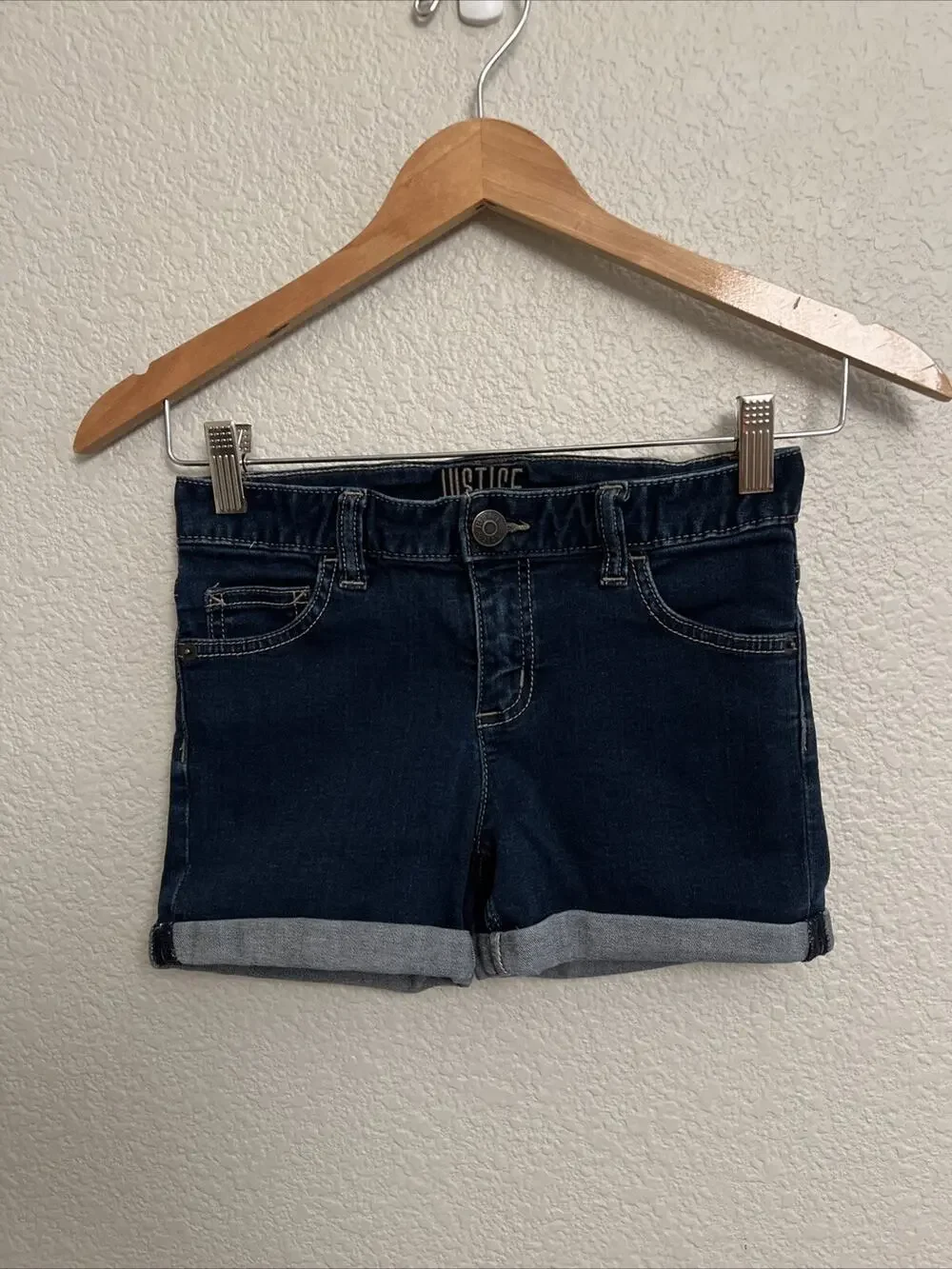 Justice Girls Denim Blue Jean Shorts Boho Festival Cowgirl Country Stretch 14 Sl